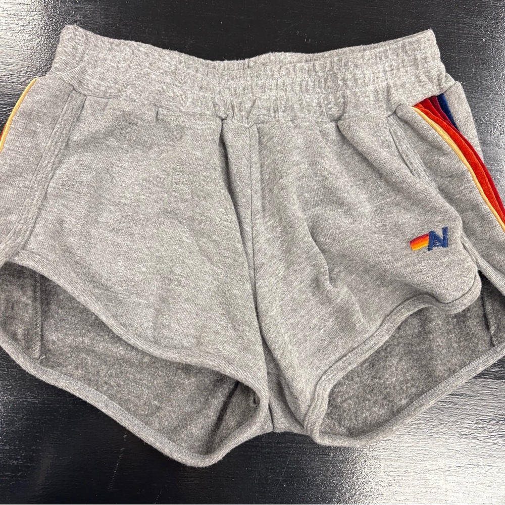 Aviator Nation Gray Shorts with 5 Color Stripes and Elastic Waistband
